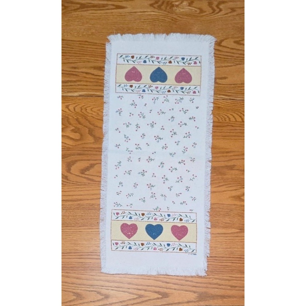 Vintage Country Hearts Woven Table Runner Cottagecore Farmhouse Decor 12"x28"